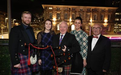 Mills Selig and clients raise a toast to the haggis in celebration of Burns Night.
